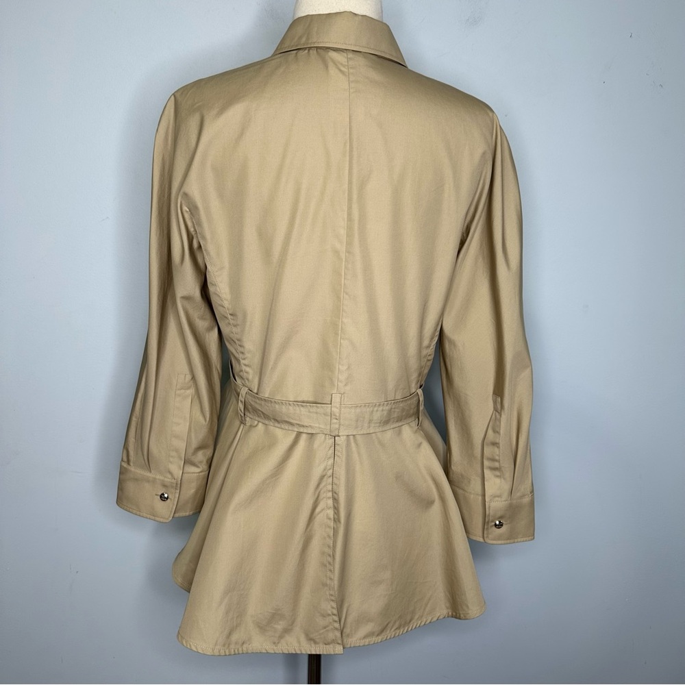 Max Mara Women’s Cuneo Beige 3/4 Sleeve Cotton Peplum Waist Belted Top Size 10 - Picture 5 of 16